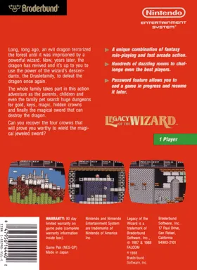 Legacy of the Wizard (USA) box cover back